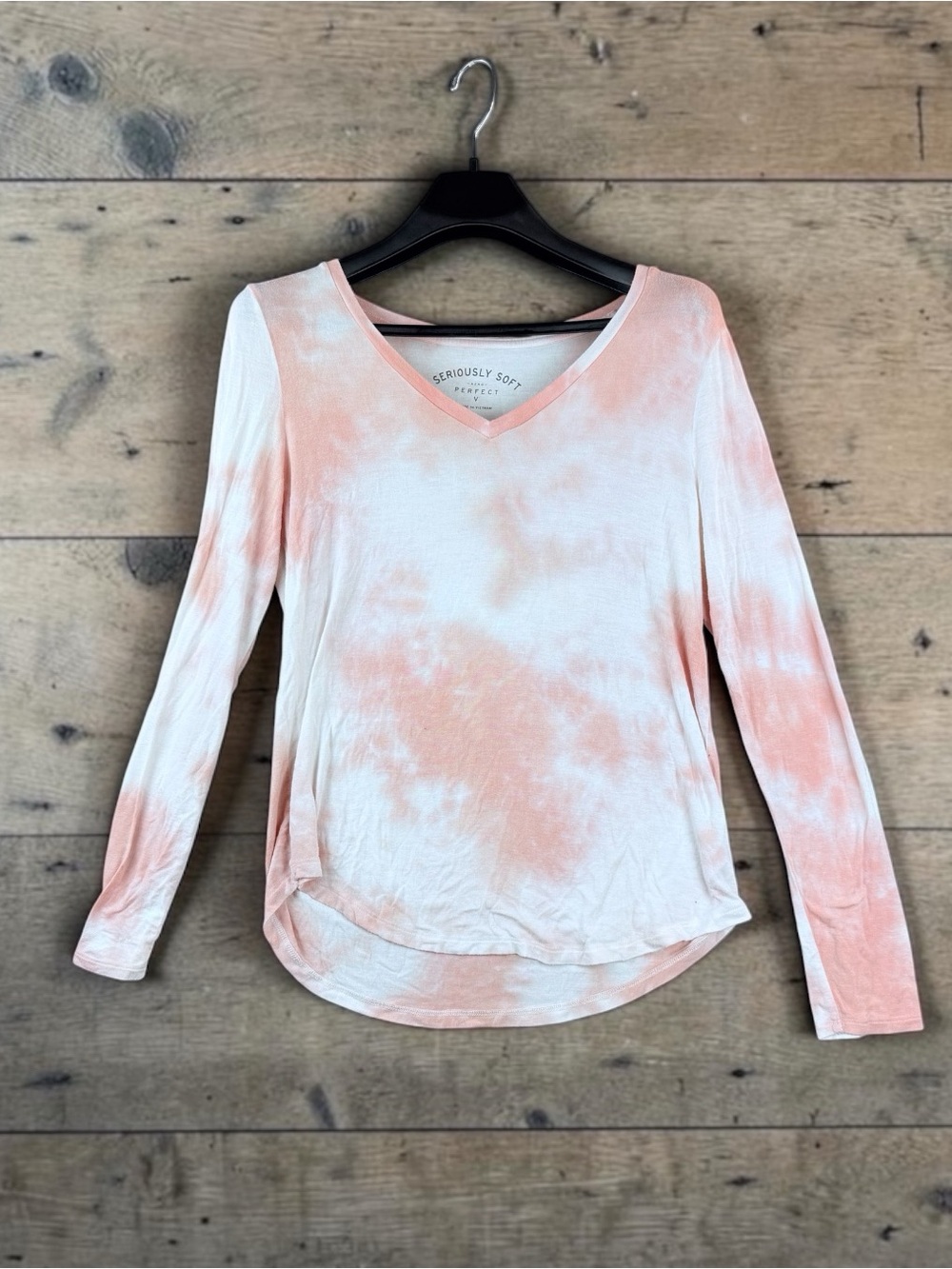 Aero Pink Tie-Dye V-Neck Long Sleeve Top Seriously Soft Large